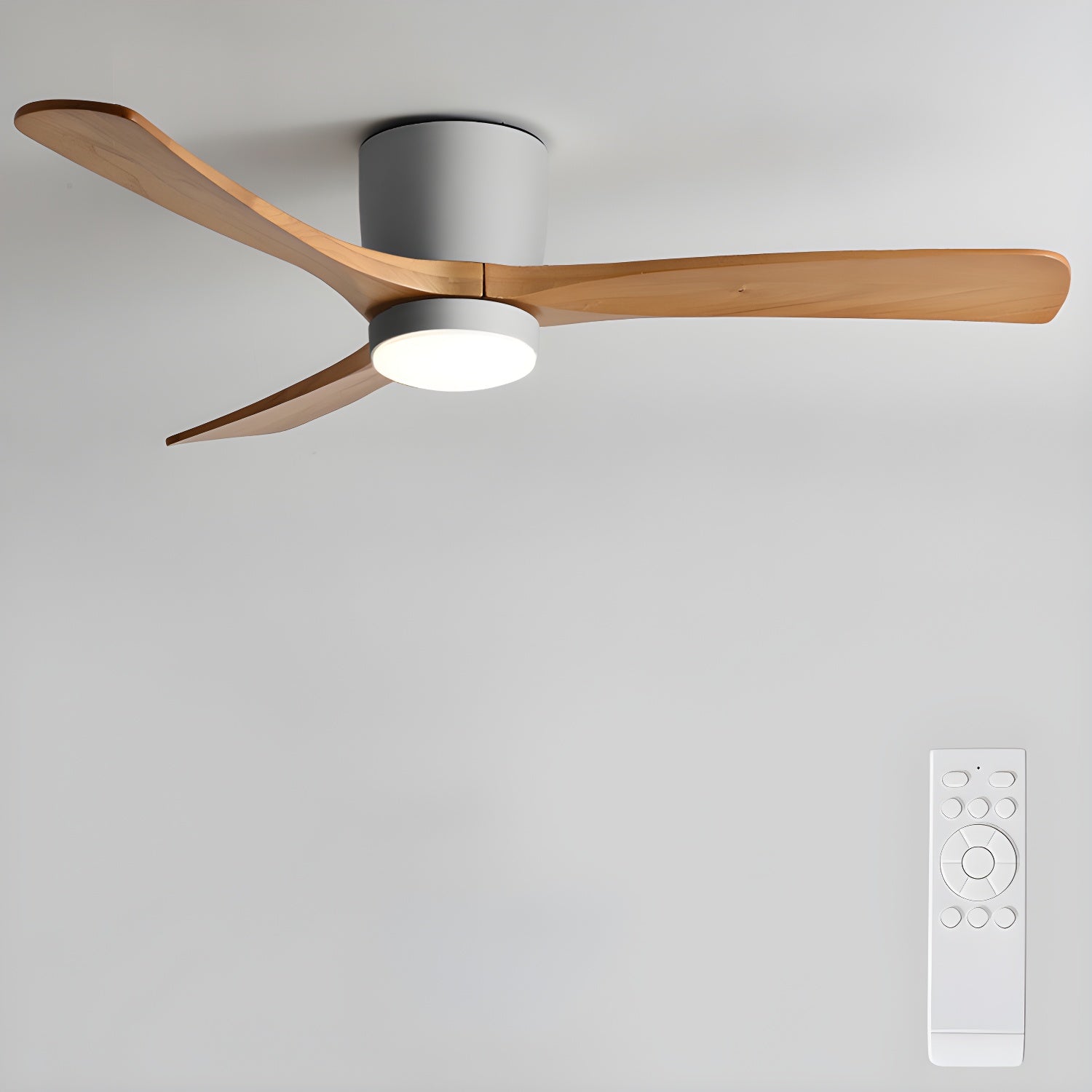 Modern Wooden Ceiling Fan with Remote Control and LED Light