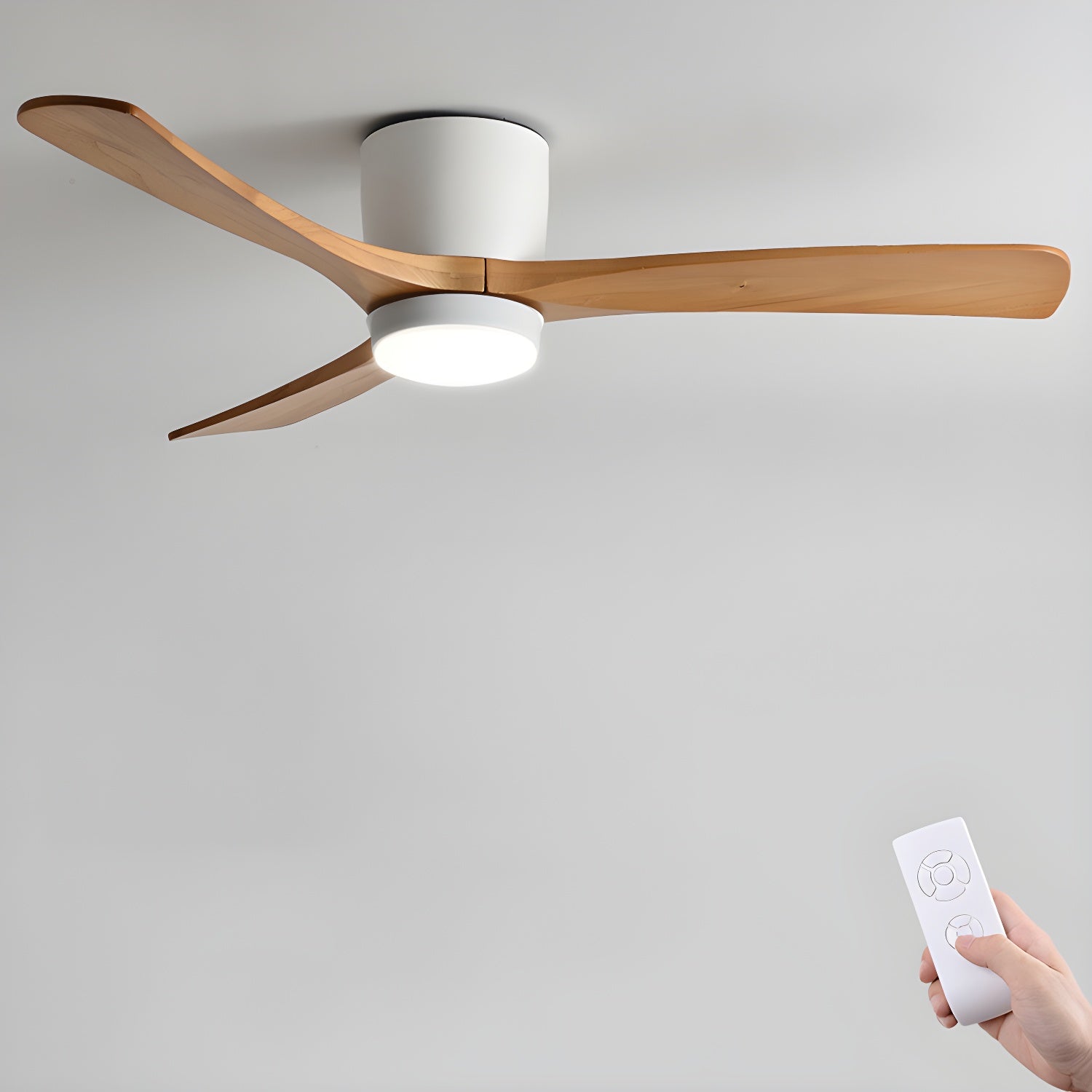 Modern Wooden Ceiling Fan with Remote Control and LED Light