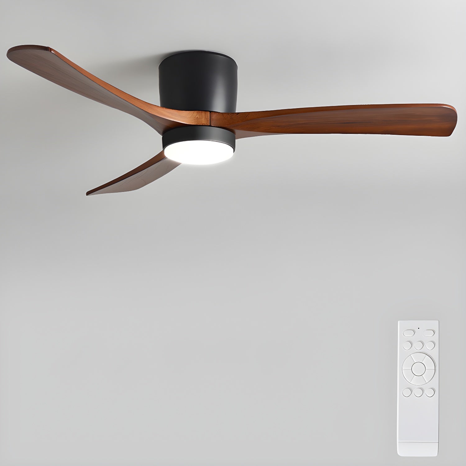 Modern Wooden Ceiling Fan with Remote Control and LED Light