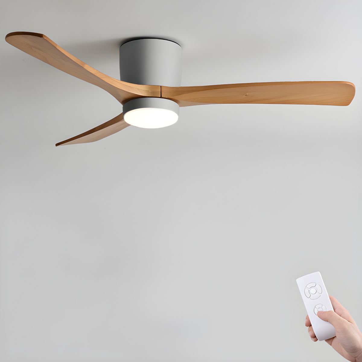 Modern Wooden Ceiling Fan with Remote Control and LED Light