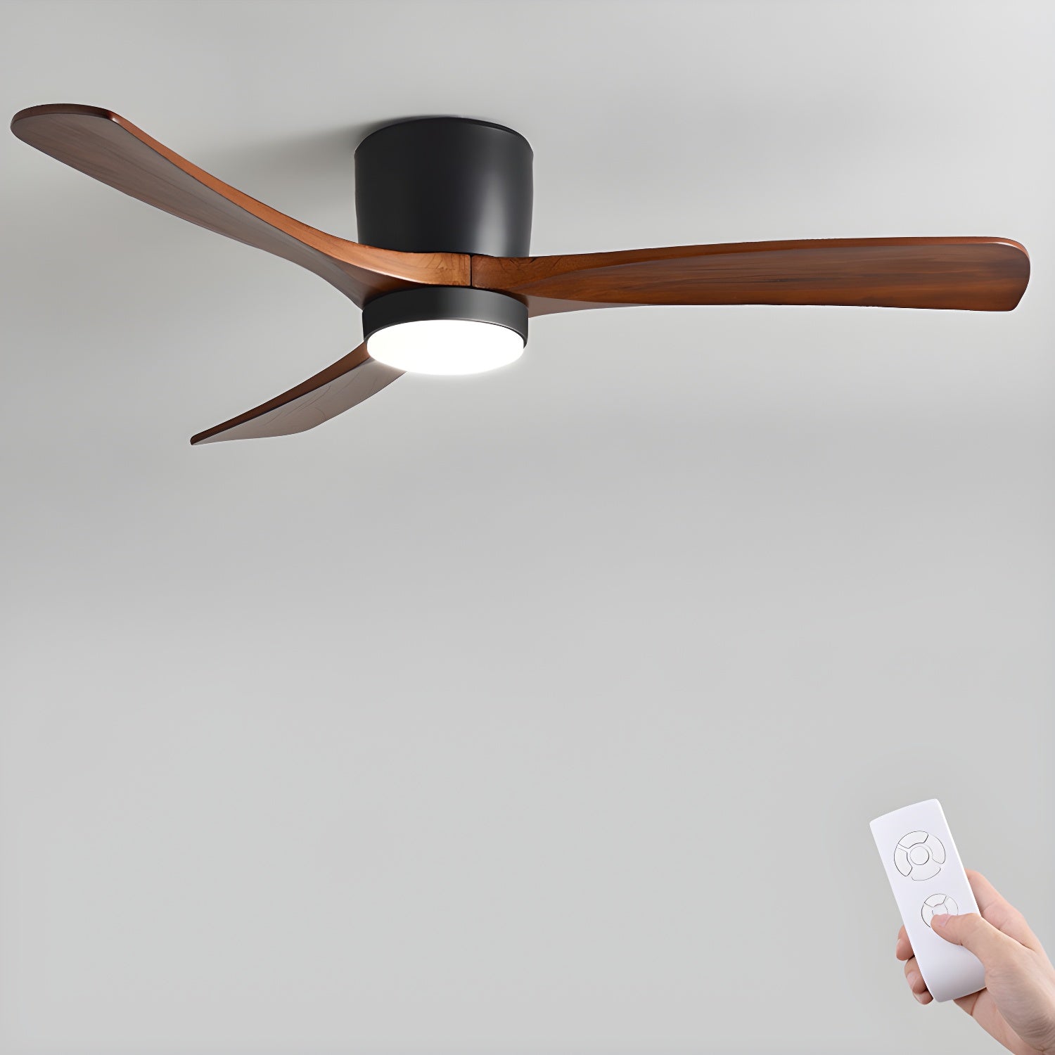 Modern Wooden Ceiling Fan with Remote Control and LED Light