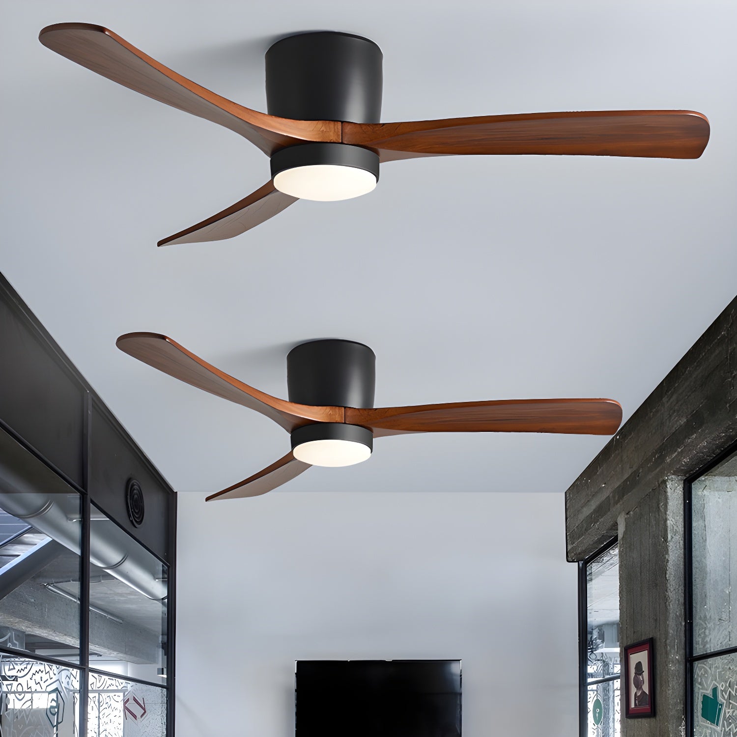Modern Wooden Ceiling Fan with Remote Control and LED Light