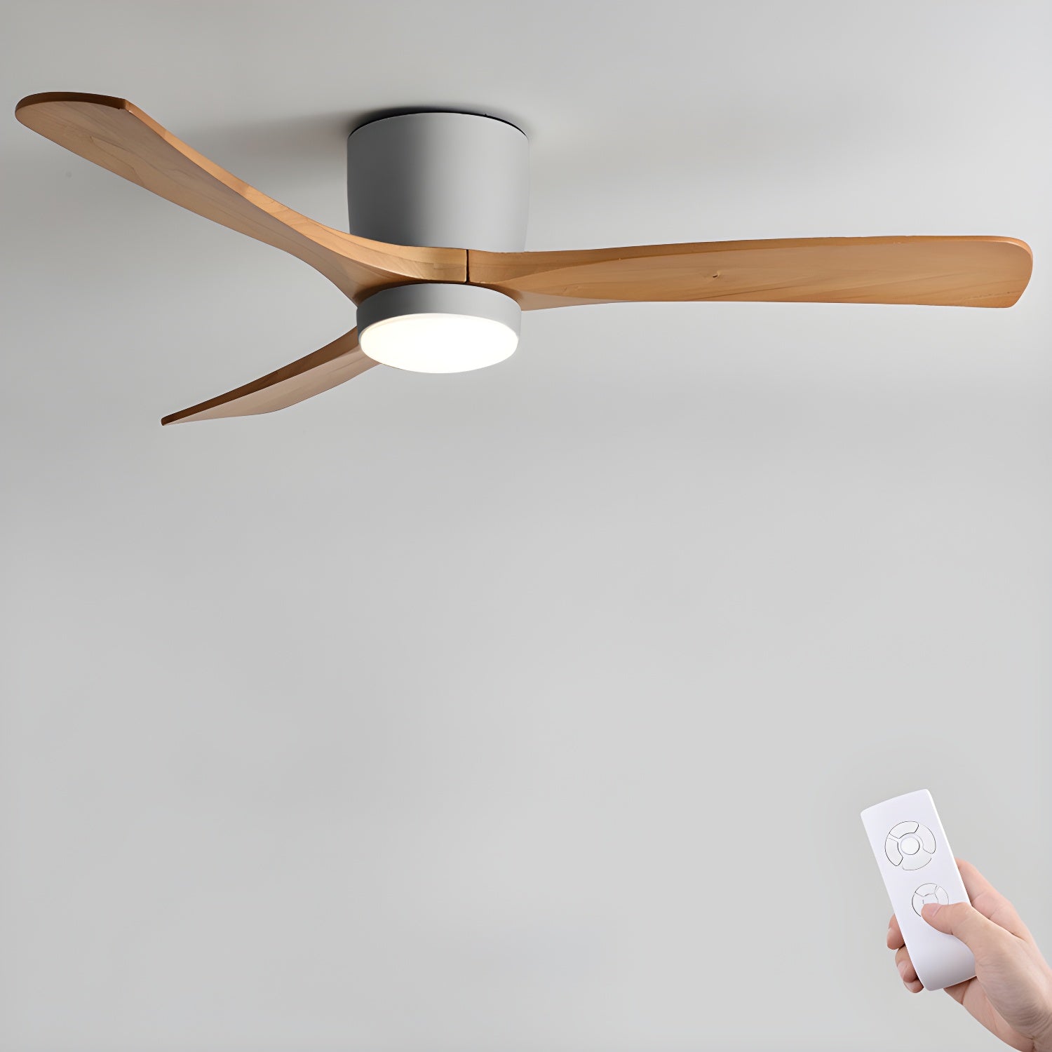 Modern Wooden Ceiling Fan with Remote Control and LED Light