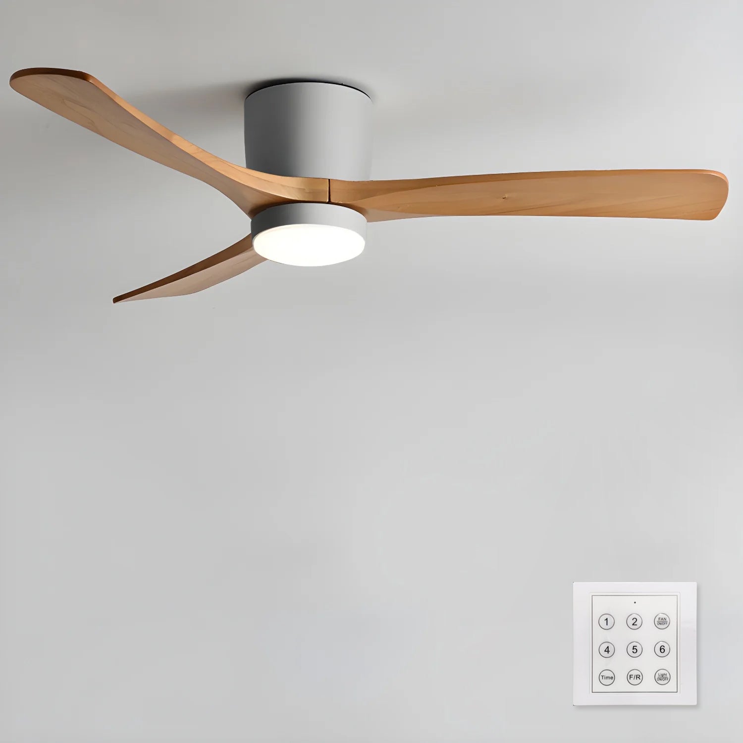 Modern Wooden Ceiling Fan with Remote Control and LED Light