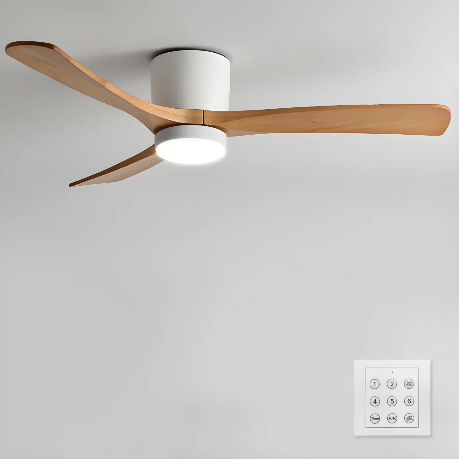 Modern Wooden Ceiling Fan with Remote Control and LED Light
