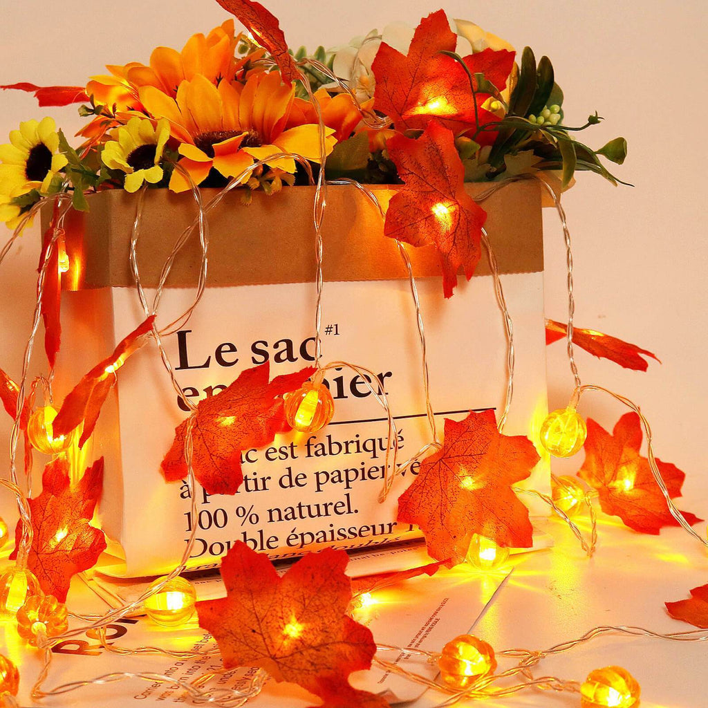 Fall Maple Leaf String Lights Battery Operated LED Autumn Leaf Garland Fairy Lights for Halloween Thanksgiving Party and Bedroom Decoration
