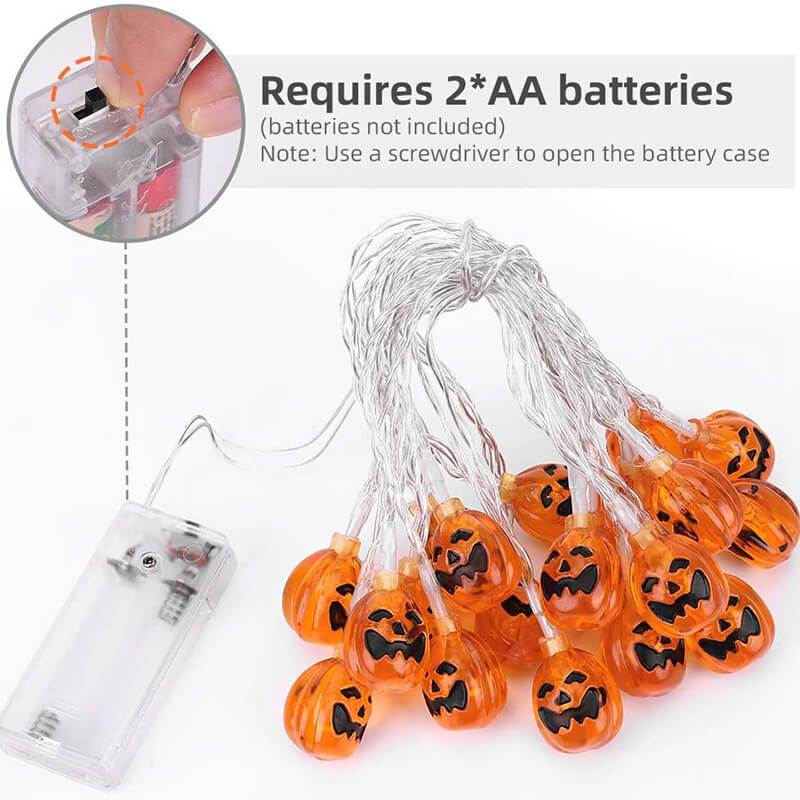 Halloween Pumpkin String Lights Orange Jack-O-Lantern LED Decorative Plastic Fairy Lights for Party Garden and Bedroom Decoration