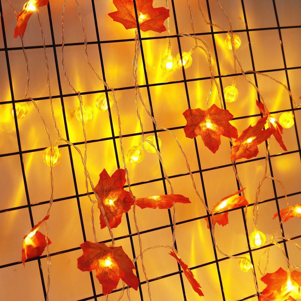 Fall Maple Leaf String Lights Battery Operated LED Autumn Leaf Garland Fairy Lights for Halloween Thanksgiving Party and Bedroom Decoration