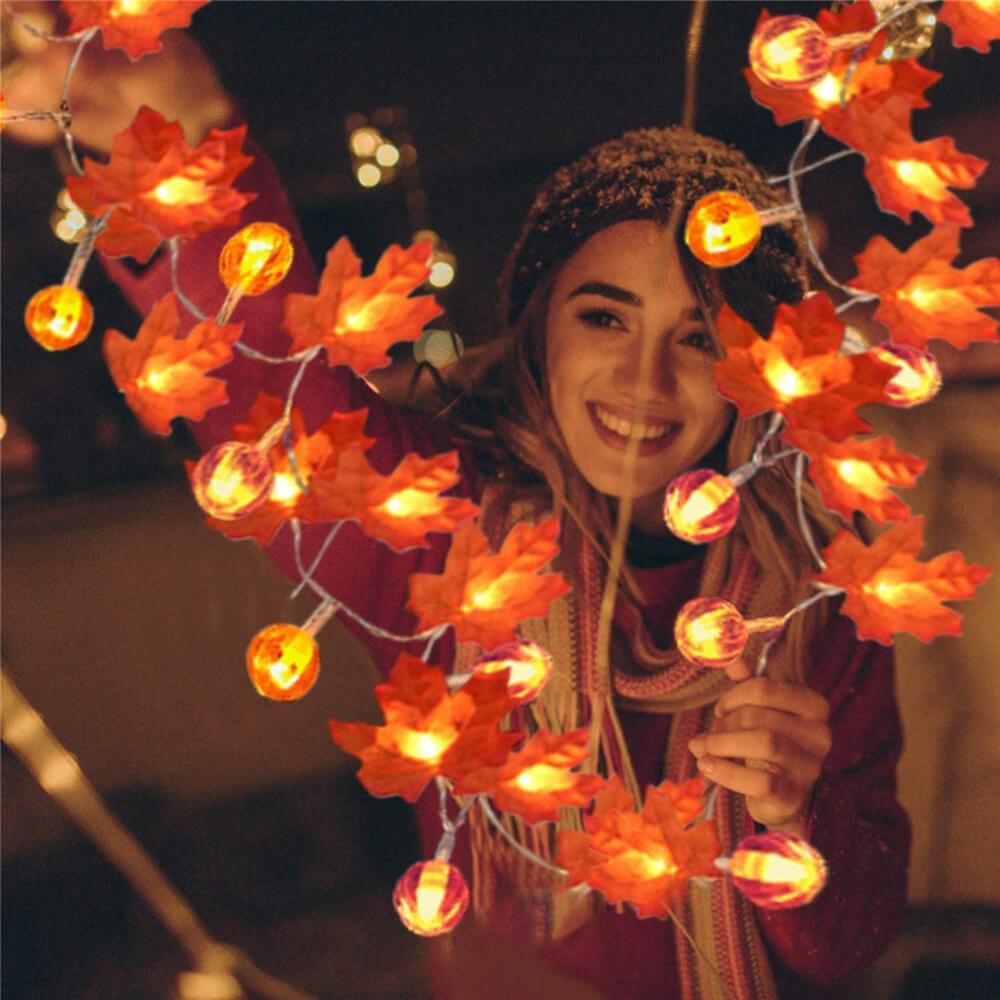 Fall Maple Leaf String Lights Battery Operated LED Autumn Leaf Garland Fairy Lights for Halloween Thanksgiving Party and Bedroom Decoration
