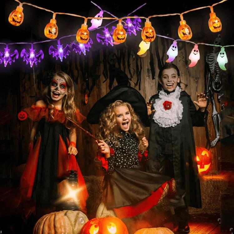 Halloween Pumpkin String Lights Orange Jack-O-Lantern LED Decorative Plastic Fairy Lights for Party Garden and Bedroom Decoration