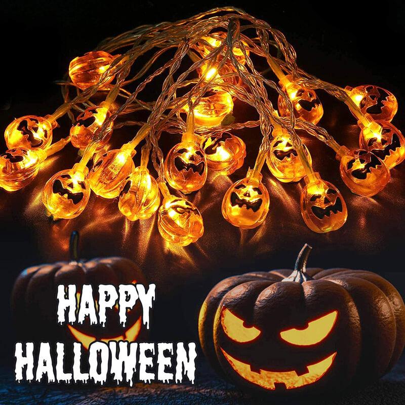 Halloween Pumpkin String Lights Orange Jack-O-Lantern LED Decorative Plastic Fairy Lights for Party Garden and Bedroom Decoration