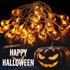 Halloween Pumpkin String Lights Orange Jack-O-Lantern LED Decorative Plastic Fairy Lights for Party Garden and Bedroom Decoration