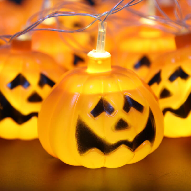 Halloween Pumpkin LED String Light Festive Carved Pumpkin Lanterns Plastic Decorative Lamp String for Party Garden and Dormitory