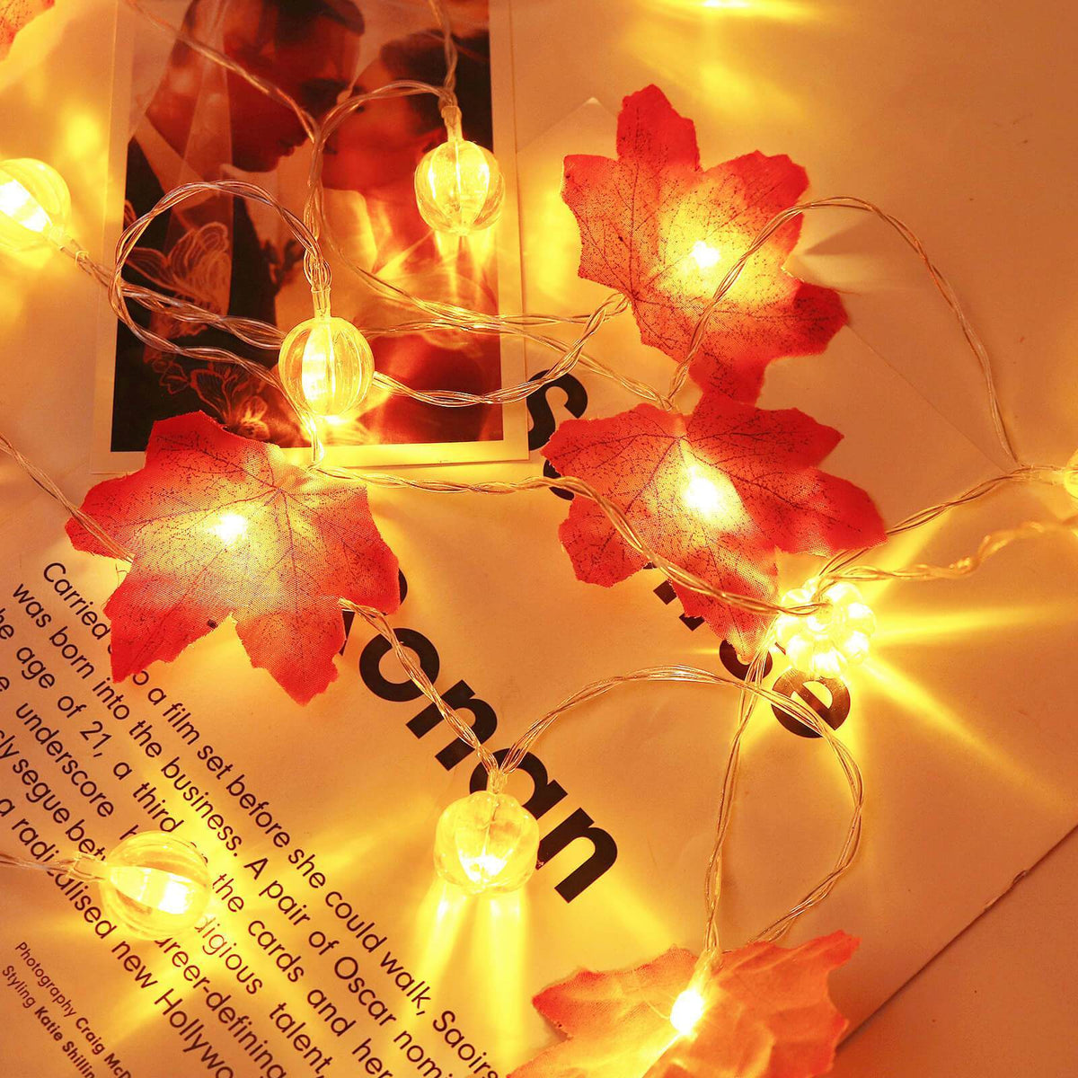 Fall Maple Leaf String Lights Battery Operated LED Autumn Leaf Garland Fairy Lights for Halloween Thanksgiving Party and Bedroom Decoration