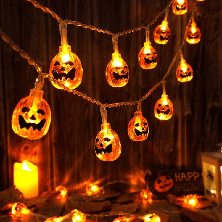 Halloween Pumpkin String Lights Orange Jack-O-Lantern LED Decorative Plastic Fairy Lights for Party Garden and Bedroom Decoration