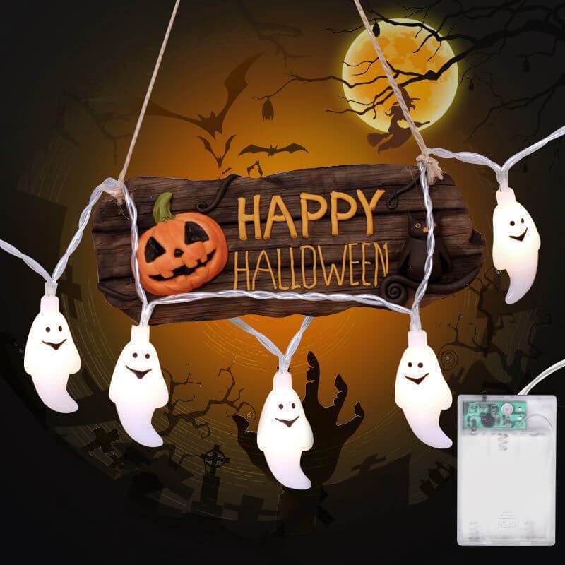 Halloween Ghost LED Fairy Lights Ghost Shaped String Light Plastic Decorative Lighting for Halloween Party Garden and Bedroom