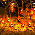 Halloween Pumpkin String Lights Orange Jack-O-Lantern LED Decorative Plastic Fairy Lights for Party Garden and Bedroom Decoration