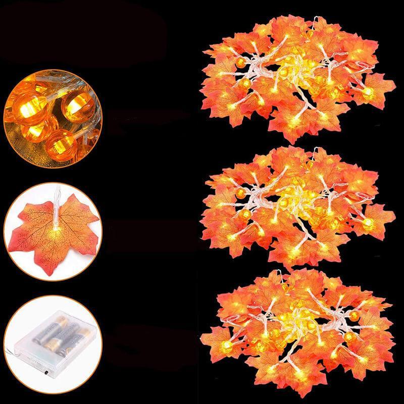 Fall Maple Leaf String Lights Battery Operated LED Autumn Leaf Garland Fairy Lights for Halloween Thanksgiving Party and Bedroom Decoration
