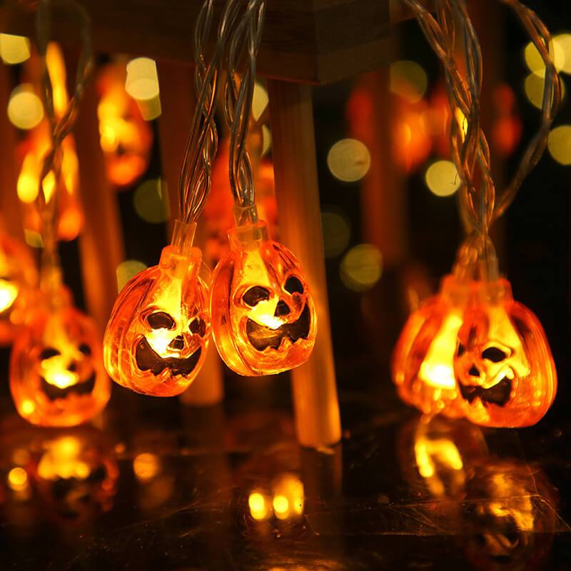 Halloween Pumpkin String Lights Orange Jack-O-Lantern LED Decorative Plastic Fairy Lights for Party Garden and Bedroom Decoration