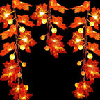 Fall Maple Leaf String Lights Battery Operated LED Autumn Leaf Garland Fairy Lights for Halloween Thanksgiving Party and Bedroom Decoration