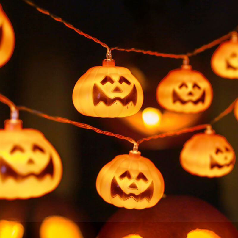Halloween Pumpkin LED String Light Festive Carved Pumpkin Lanterns Plastic Decorative Lamp String for Party Garden and Dormitory