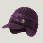 Winter Trapper Hat with Ear Flaps Knit Beanie Cap with Visor Fleece Lined Warm Cold Weather Hat for Men and Women