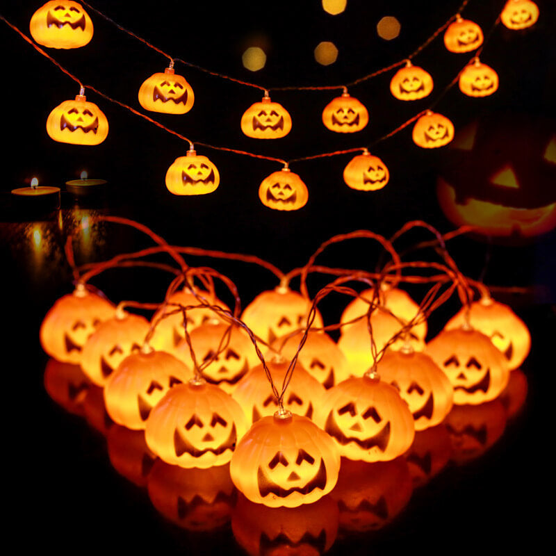 Halloween Pumpkin LED String Light Festive Carved Pumpkin Lanterns Plastic Decorative Lamp String for Party Garden and Dormitory