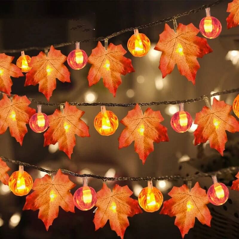 Fall Maple Leaf String Lights Battery Operated LED Autumn Leaf Garland Fairy Lights for Halloween Thanksgiving Party and Bedroom Decoration