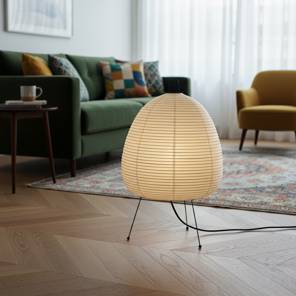 Japanese Rice Paper Lantern Floor Lamp with Tripod Base