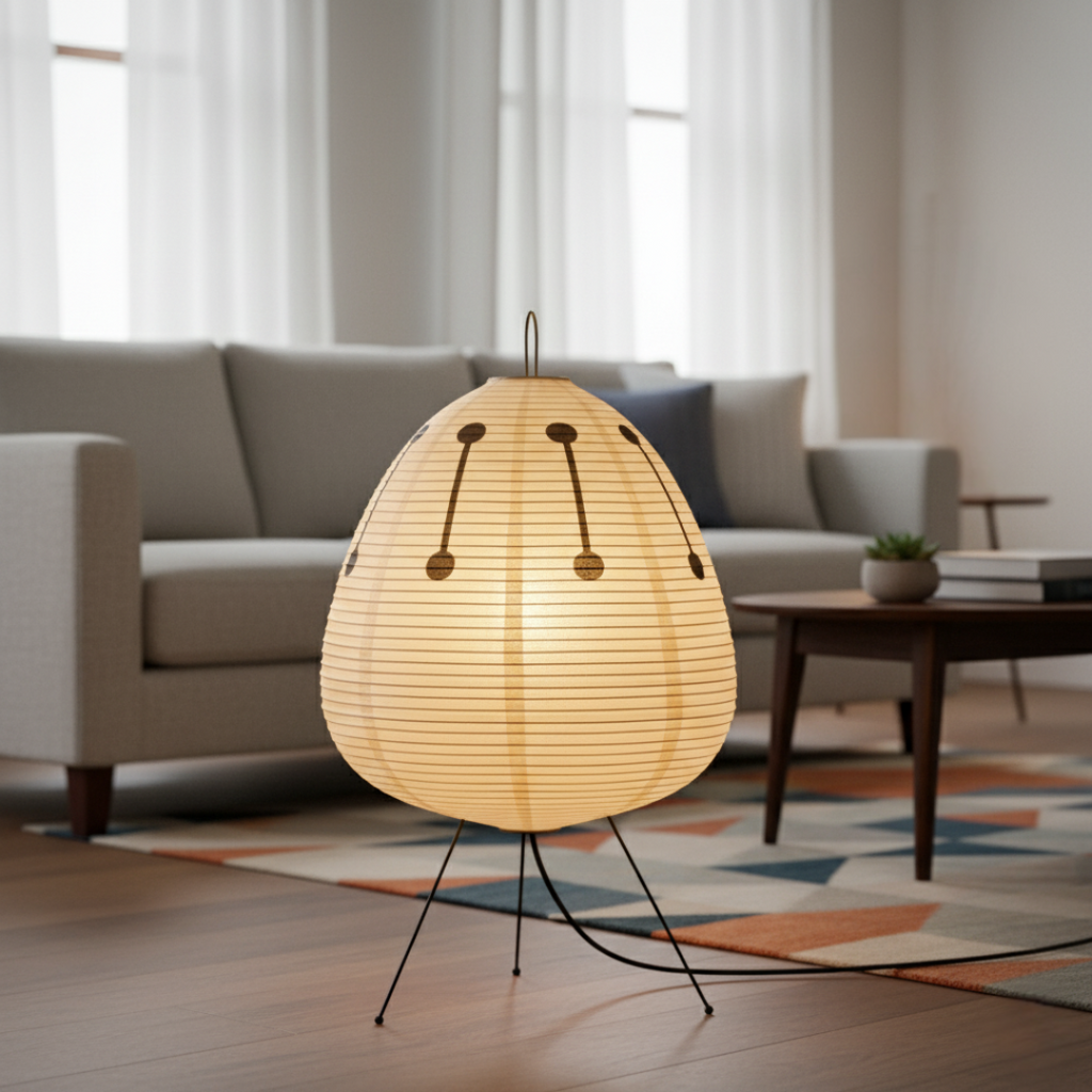 Japanese Rice Paper Lantern Floor Lamp with Tripod Base