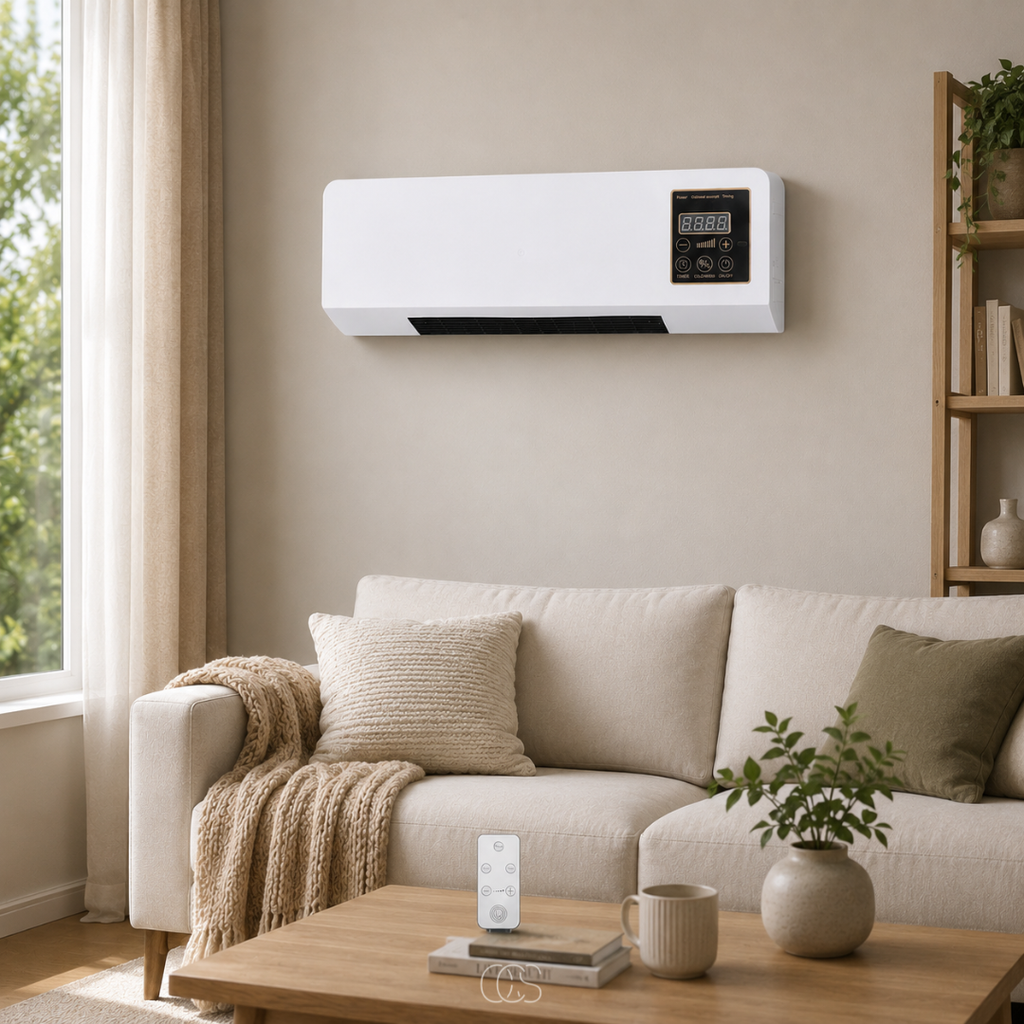Wall Mounted Electric Heater and Fan Combo with Remote Control and Timer Space Heater Air Cooler for Bedroom Living Room and Home Office