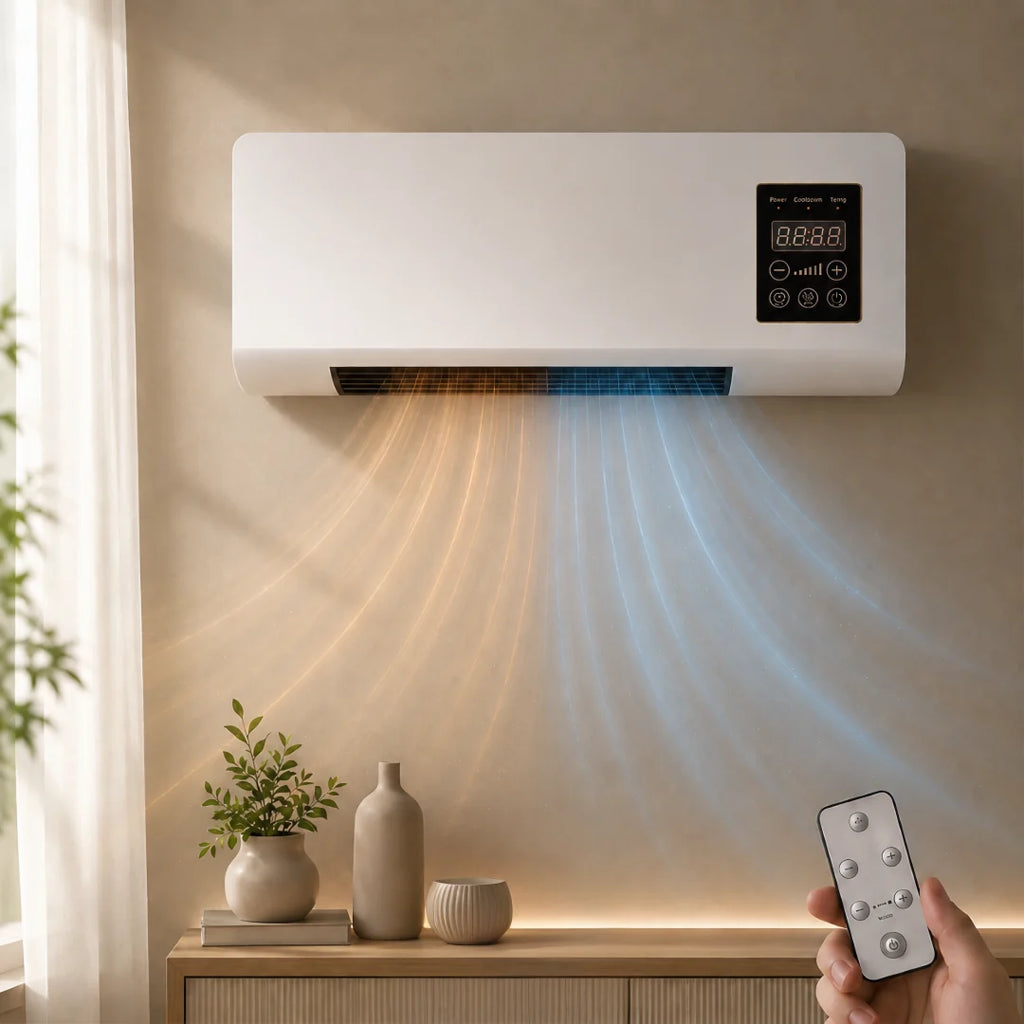 Wall Mounted Electric Heater and Fan Combo with Remote Control and Timer Space Heater Air Cooler for Bedroom Living Room and Home Office