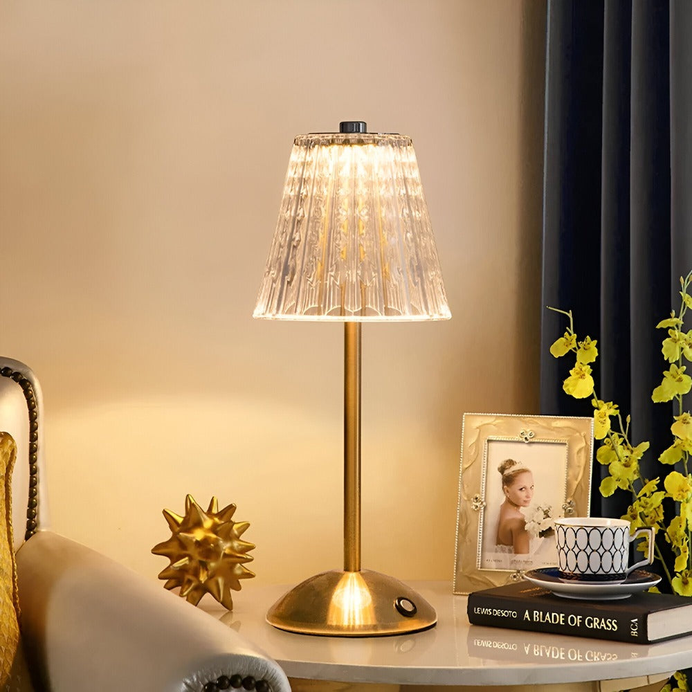 Cordless Vintage LED Light Table Lamp with Crystal Shade
