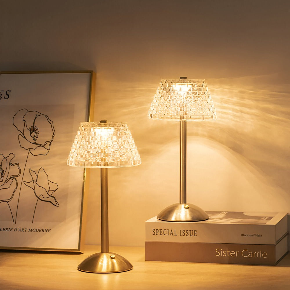 Cordless Vintage LED Light Table Lamp with Crystal Shade