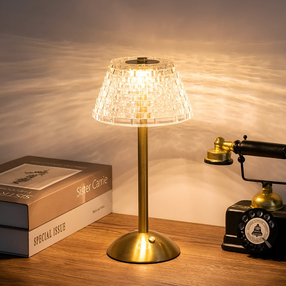 Cordless Vintage LED Light Table Lamp with Crystal Shade