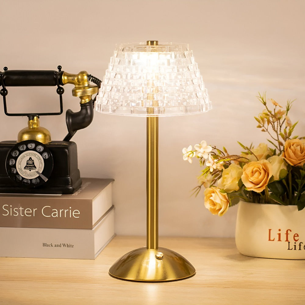 Cordless Vintage LED Light Table Lamp with Crystal Shade
