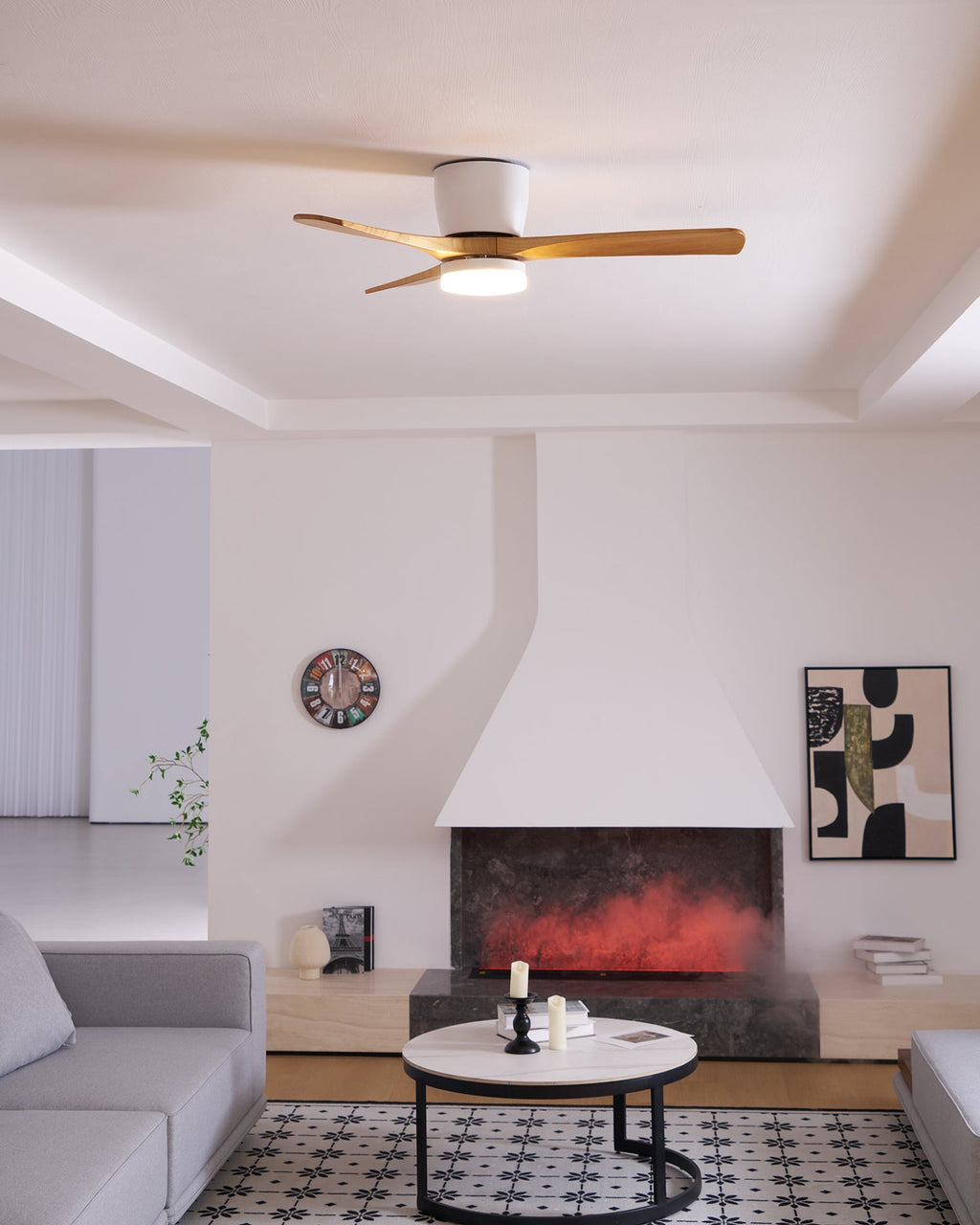 Modern Wooden Ceiling Fan with Remote Control and LED Light