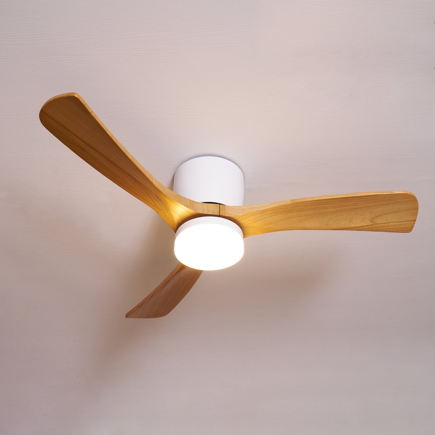 Modern Wooden Ceiling Fan with Remote Control and LED Light