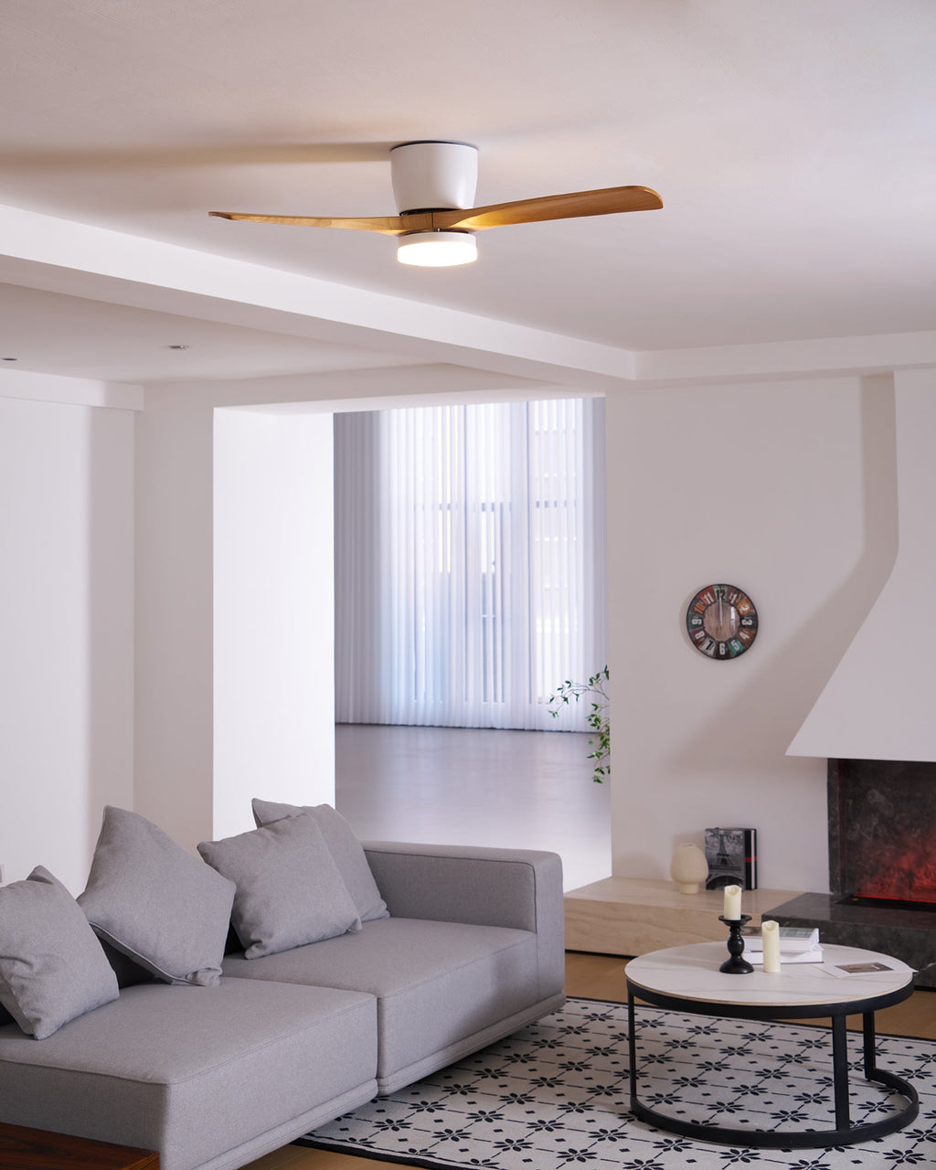 Modern Wooden Ceiling Fan with Remote Control and LED Light