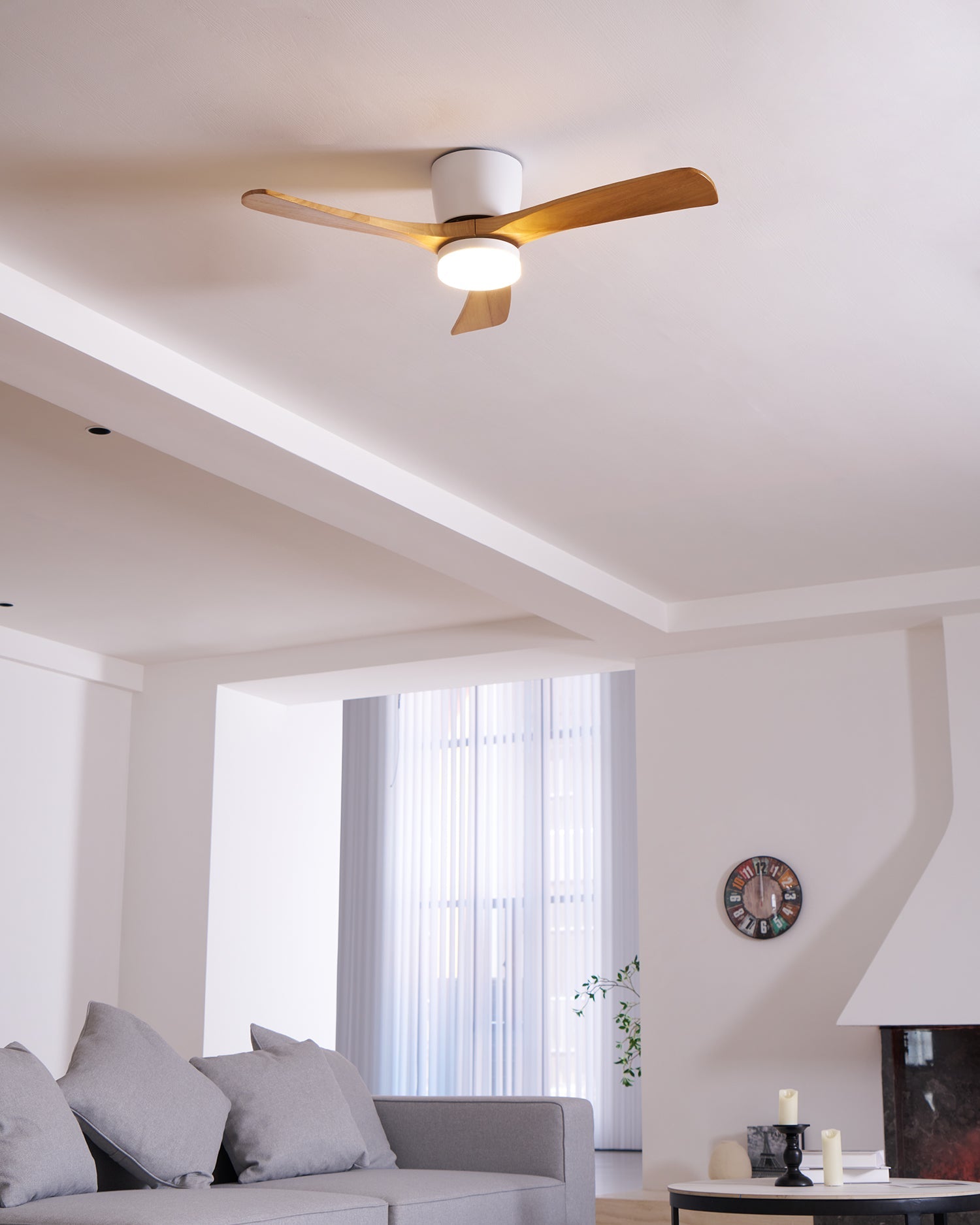 Modern Wooden Ceiling Fan with Remote Control and LED Light