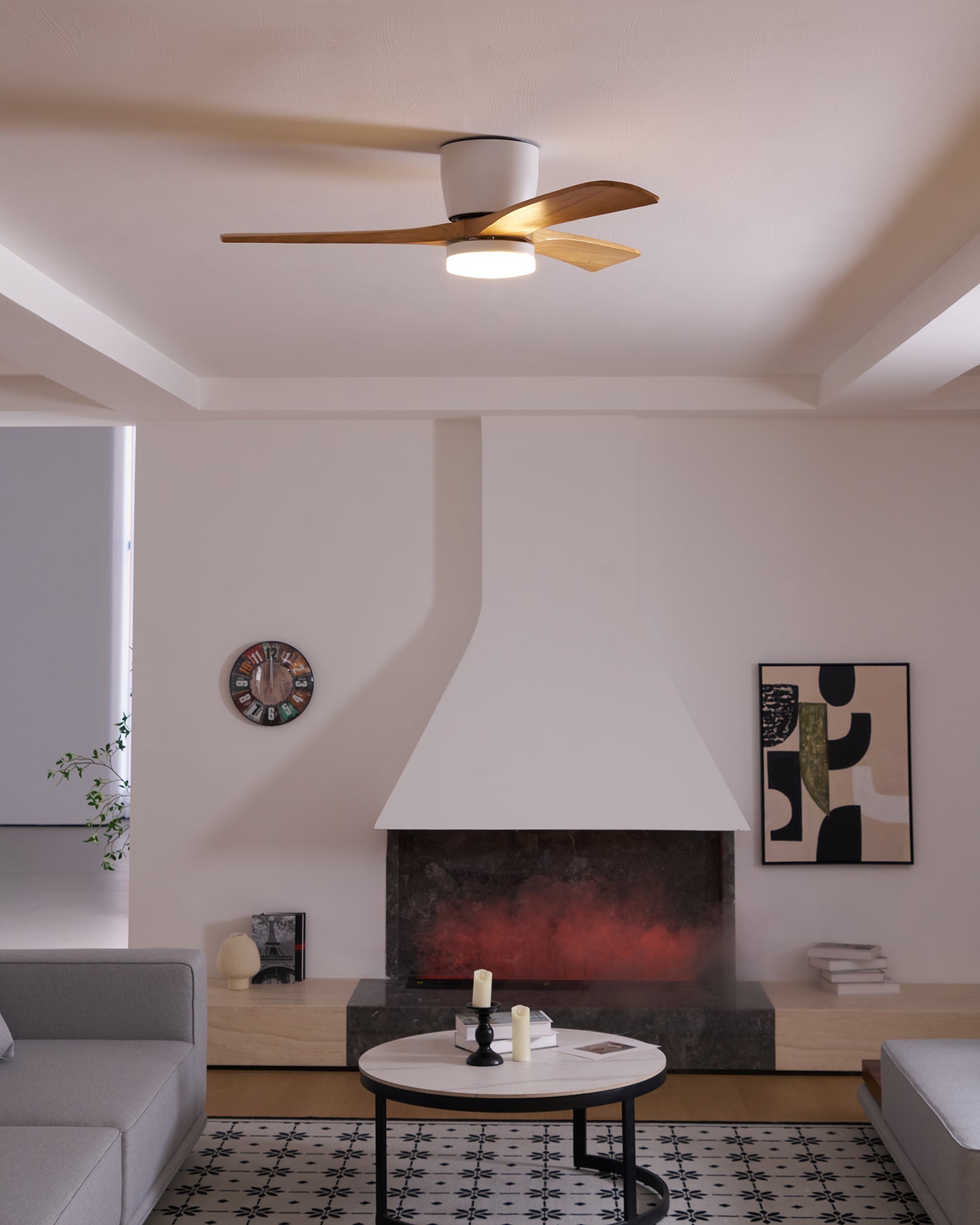 Modern Wooden Ceiling Fan with Remote Control and LED Light