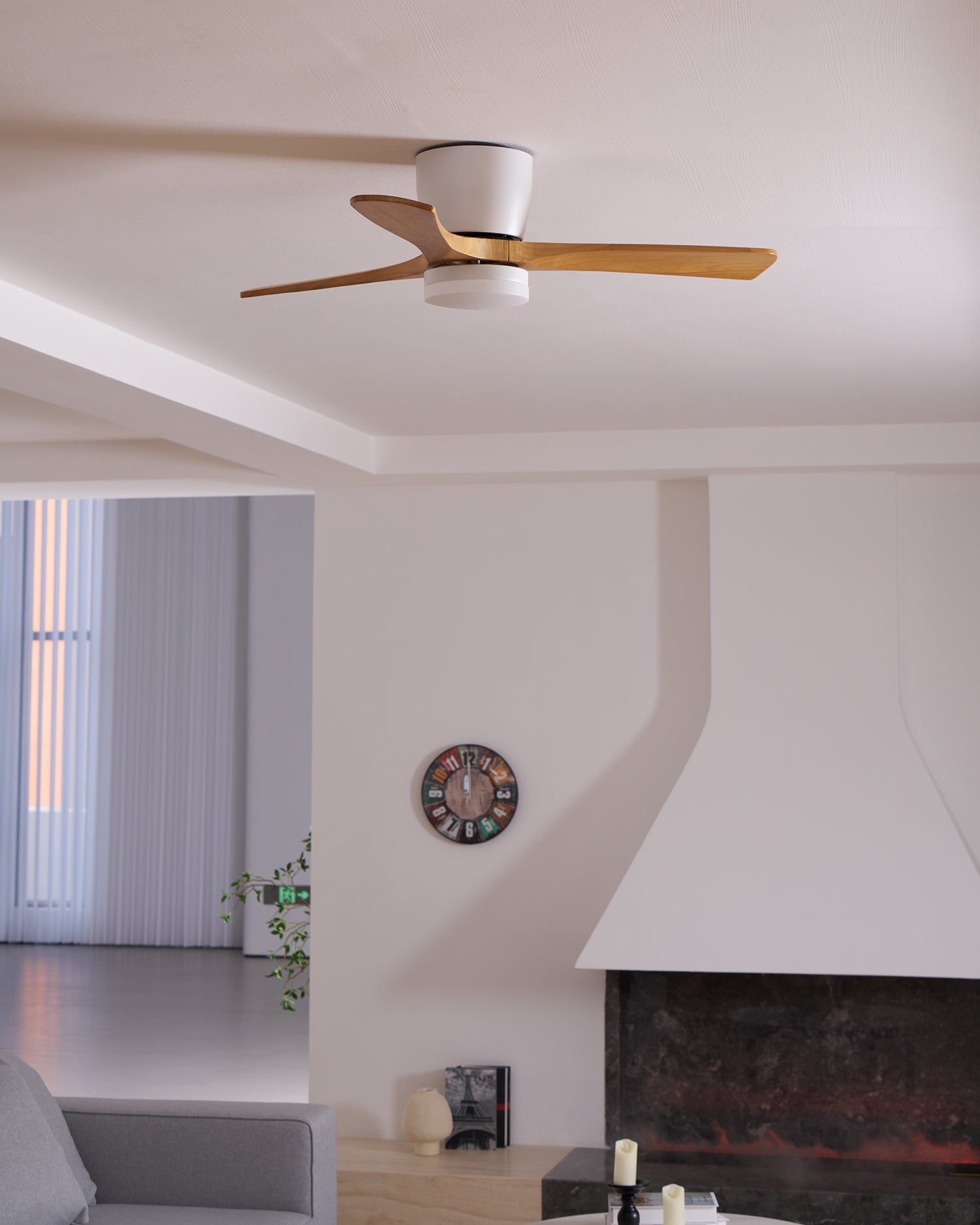 Modern Wooden Ceiling Fan with Remote Control and LED Light