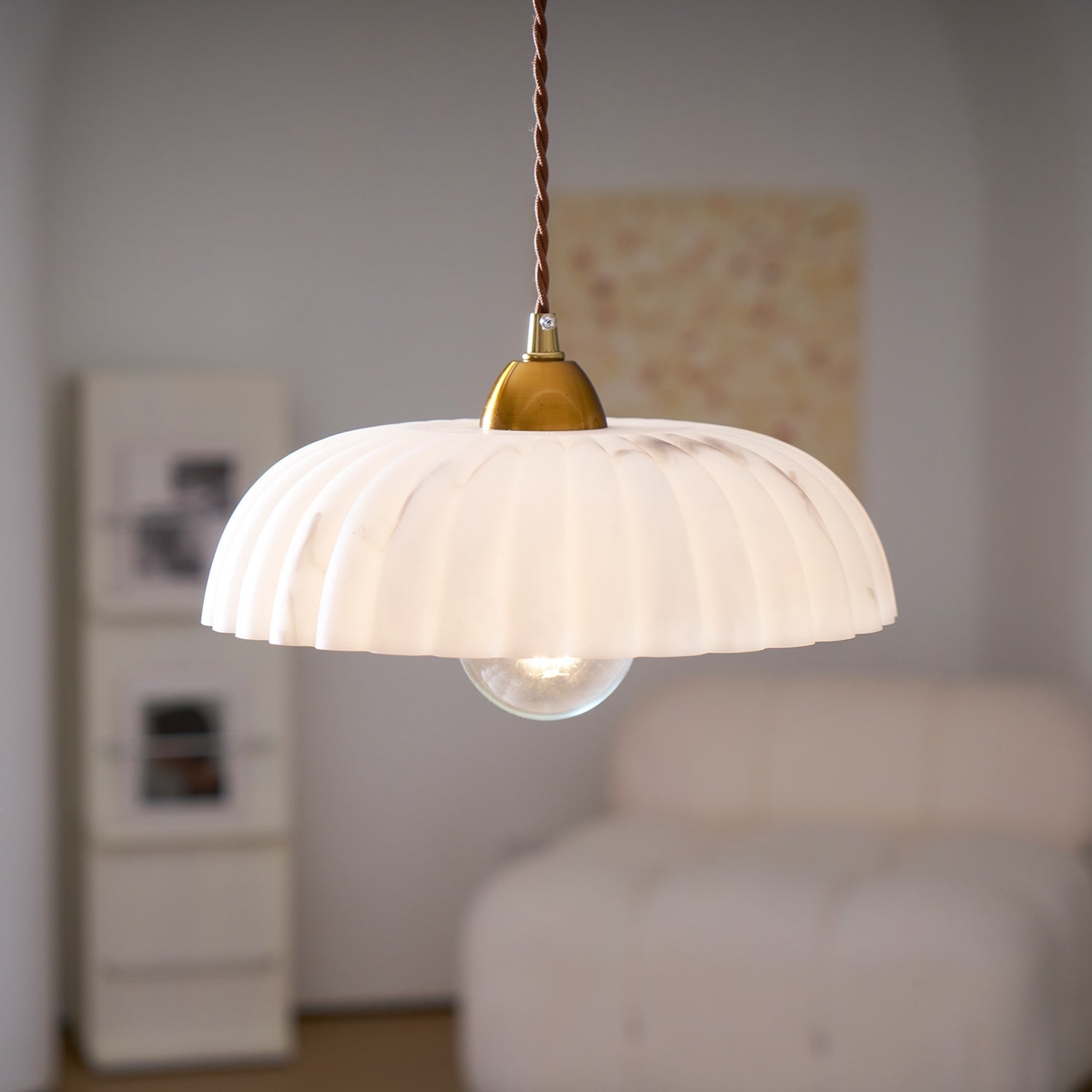 Modern Marble-Style Stone Pendant Light With Warm LED Glow — Harbor Light Co.