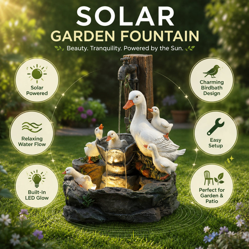 Outdoor Fountain Birdbath Solar Garden Water Feature Resin Animal Figurine Fountain with Pump for Patio Balcony and Lawn