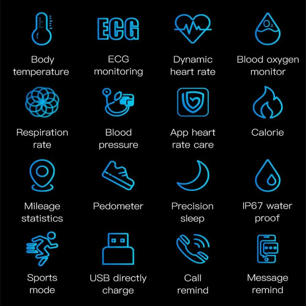 Smart Watch Fitness Tracker with ECG Heart Rate Blood Pressure and Sleep Monitoring Water-Resistant Activity Tracker for iPhone and Android