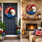 Patriotic Eagle Wreath Boxwood American Flag Wall Art Veterans Memorial Door Wreath Indoor Outdoor Hanging Decoration