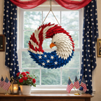 Patriotic Eagle Wreath Boxwood American Flag Wall Art Veterans Memorial Door Wreath Indoor Outdoor Hanging Decoration