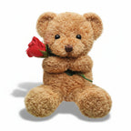 Plush Teddy Bear Holding Rose Soft Stuffed Animal Valentine's Day Gift Bear Washable Cuddly Toy for Kids and Anniversaries