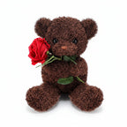 Plush Teddy Bear Holding Rose Soft Stuffed Animal Valentine's Day Gift Bear Washable Cuddly Toy for Kids and Anniversaries