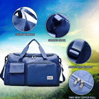 Sports Duffel Bag with Shoe Compartment Water-Repellent Oxford Fabric Travel Gym Bag with Multiple Pockets and Shoulder Strap